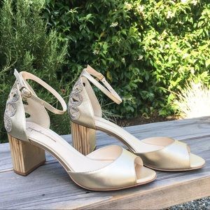 Guilhermina Gold Leather Ankle Strap Heels
